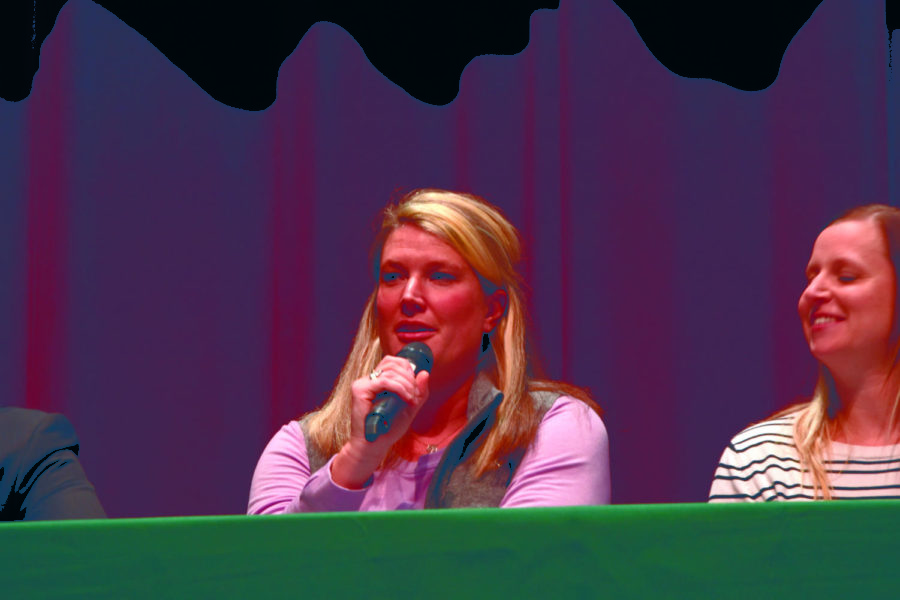 Health teacher Leah Swedburg answers a question she was asked during the community forum Photo by DelRae Steiner