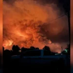 Fire crews respond near a wildfire after a helicopter crash during the Widemouth 2 Fire